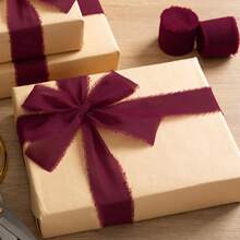 1/3 Roll Wine Red Handmade Chiffon Silk Ribbon Fringe,Burgundy Chiffon Ribbon For Flower Bouquet, Fabric Ribbon For Gift Wrapping, Burgundy Frayed Edges Ribbons For Wedding Invitations Bridal Bouquets Gifts Wrapping Crafts Holiday Party Decorations,Handmade Frayed Ribbon For Wedding, Chiffon Silk Ribbon For Christmas Decorations - Burgundy - View 9