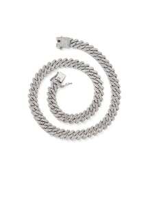 12mm Hiphop Double Row Diamond Cuban Chain Necklace, Fashion Hiphop Rap Music Style Necklace Bracelet Jewelry For Men And Women, Suitable For Daily Wear, Birthday Party, Christmas, Thanksgiving, Gift For Family And Friends