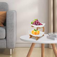 OUKANING 2-Tier Bamboo Fruit Basket Bread Storage Vegetable Rack Holder Display Stand - 1 - View 4