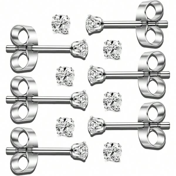 6/10 Pairs Small Stud Earrings For Women – Hypoallergenic Stainless Steel Tiny Earrings For Sensitive Ears, Cubic Zirconia Stud Earrings