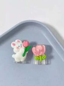 4 piezas de funda protectora de cable con patrones de conejo y flor compatible con cable de carga de Apple, accesorios anti-ruptura para cargador, accesorios de teléfono