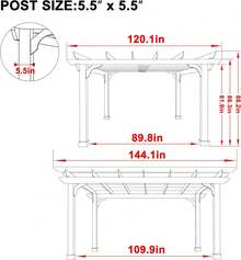 10' X 12' Patio Pergola, Cedar Wood Pergolas With Solid Structure, Pergola Kits, Outdoor Pergolas And Gazebos With Slatted Trellis Roof For Deck Backyard Grill Party Garden - 彩色 - 查看 5