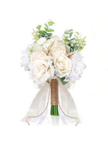 Bridesmaid & Bride Bouquet, Ivory Corsage & Boutonniere, White Wedding Flower Accessories, Church Party Decor, Prom Set, Floral Decor