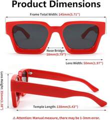FEISEDY Retro 90s Square  For Women Men Fashion Rectangular  With  Protection B2385 - 012 Red | Gray Lens - View 6