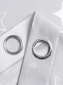 1 件星月印花窗帘，卧室遮光，防晒，带环，涤纶窗帘/白灰色窗帘