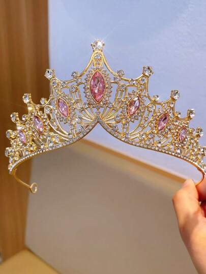 تاج شعر أميرة وردي كيوت مرصع بالكريستال، للبنات في عيد الميلاد، العروس، ديكور الكيك، الحفلات، العروض المسرحية، إكسسوارات المكياج، تيجان الزفاف، هاواي للنساء