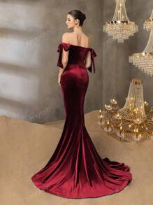 Vestido de noche de sirena de lujo con un solo hombro, con volantes en cascada y detalles de moño - Vestidos de gala formales para eventos de alfombra roja, bodas de lujo, estrenos de teatro, galas benéficas y galas formales, vestido de fiesta, invitado de boda
