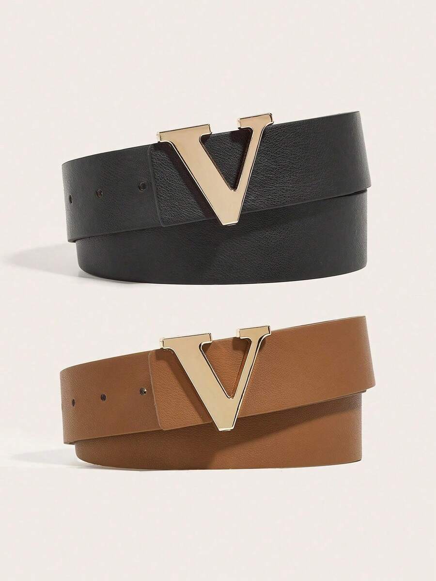 1 件女士休闲优雅复古风格皮革字母扣腰带，适合街头、商务、派对、所有季节 - 腰帶 - 查看 1