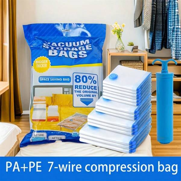 12 pièces set de sacs de rangement sous vide, sacs de compression multi-tailles avec 1 pompe manuelle, pack de compression de vêtements de Noël saisonniers, organisateur de vêtements de voyage en plastique portable pour couvertures, literie, couette, économiseur d'espace pour la maison et les voyages