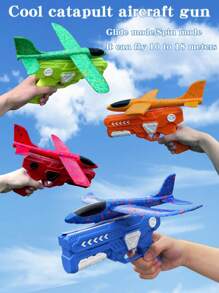 1 pièce Jouet avion en mousse pour enfants, planeur à éjection à bouton unique, pistolet de lancement pour intérieur et extérieur, jouet interactif parent-enfant pour garçons et filles, cadeau d'Halloween et de Noël (style et couleur d'avion aléatoires)