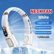 Portable Neck Fan With LED Display, Chargeable Bladeless Personal Fan, 5-Speed Operation, USB Powered Desk Fan, 5th Gen Night Running Fan With Lights
