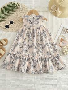 夏季圆领纯色水墨画少女衣服无袖单排扣休闲连衣裙年轻女孩装 - 米色 - 查看 2