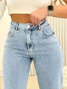 Cross-Border Women's Women's Insert Pocket Loose Casual Basic Straight Jeans - Light Wash - View 4