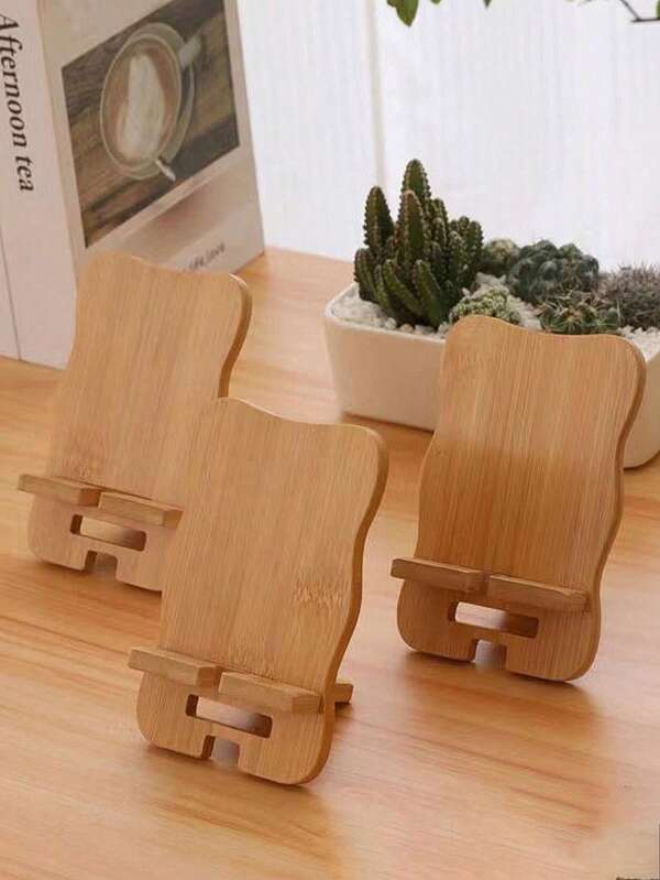 1pc Yellow Wooden Phone Stand For Bedroom, Living Room, Office Desk, Minimalist Wooden Desktop Phone Stand, Tablet Holder, Slouchy Phone Mount, Bedside Phone Holder