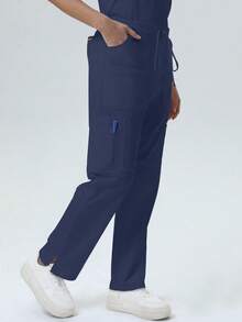 Women's Nursing Pants, Comfortable Pants, Solid Color Simple Multi-Pocket Pants Spring - Navy Blue - View 5