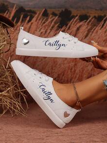 定制心形运动鞋，闪光字体名称个性化，生日礼物，周年纪念礼物，同学礼物，家庭礼物，伴娘礼物，新娘礼物，节日礼物，情侣休闲鞋 - 銀色 - 查看 2