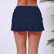 Halcurt Women's Low Waisted Ruched Ruffle Swim Skirts With Hipster Bikini Bottoms Tummy Control Swimsuit - Navy 1 - View 5