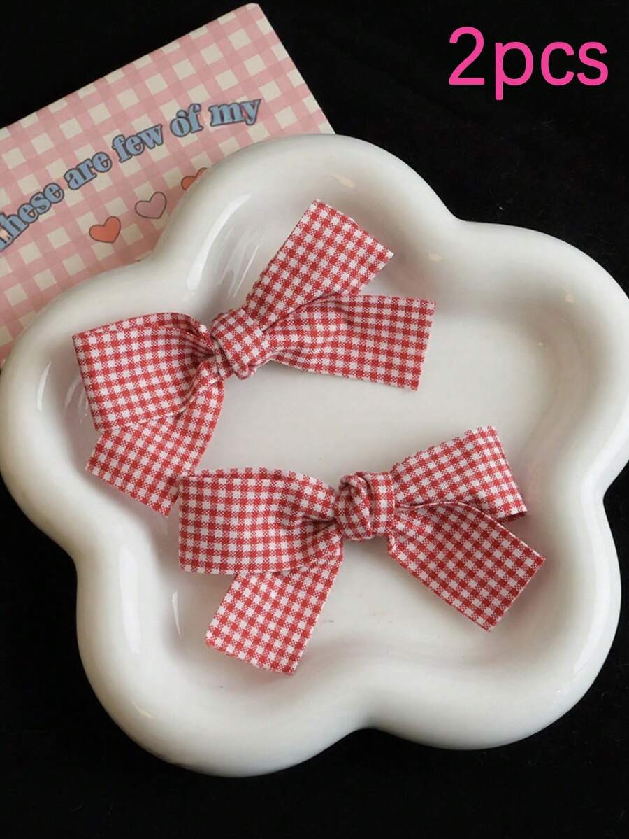 2pcs Cute Plaid Bow Barrette, Multi-Color Daily Accessories - Multicolor - View 1