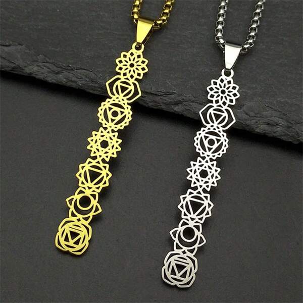 Collar con colgante de 7 chakras y flor de nacimiento, de acero inoxidable con baño de oro, para mujeres y niñas, amuleto de sanación Reiki, regalo de joyería