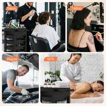 Xe đẩy chuyên dụng cho salon làm tóc có bánh xe và 5 ngăn kéo, xe đẩy đựng dụng cụ làm đẹp chuyên nghiệp cho thẩm mỹ viện/spa/xăm hình. - màu đen - Xem 8