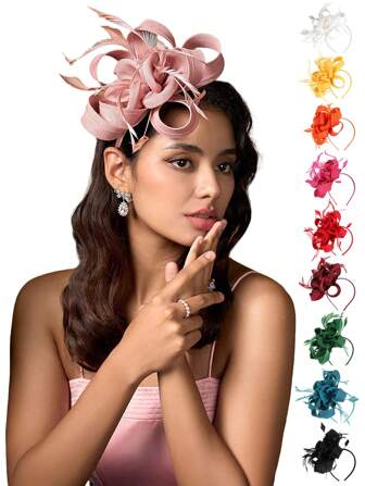 1Pc Fascinator Hats For Women - Tea Party Hats Fascinators Kentucky Headband Derby Hat Wedding Feathers Ribbon Headwear, Tiny Hats, Mini Fascinator, Mini Top Hat , Mini Cap, Head Piece, Rave Accessories, Gifts, Hair Accerssories, Gala Night