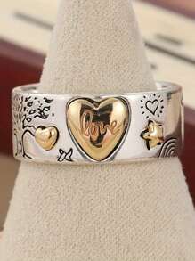 Retro Handcrafted Carved Pattern Rings, Letter Design Rings, Sun And Star Accessories