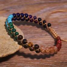 1 pezzo Braccialetto/cavigliera con sette chakra naturali, protezione spirituale, meditazione, yoga, accessorio da donna alla moda, con cristalli naturali intrecciati a mano, regolabile