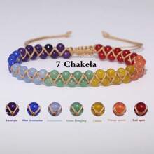 1 pezzo Braccialetto/cavigliera con sette chakra naturali, protezione spirituale, meditazione, yoga, accessorio da donna alla moda, con cristalli naturali intrecciati a mano, regolabile
