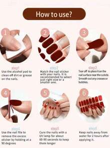 16pcs Half-Cured Gel Nail Stickers, Easy To Apply, Requires UV Light, Long-Lasting, Scratch-Resistant And Smooth Nails - Perfect For Home Salon Quality Nail Art