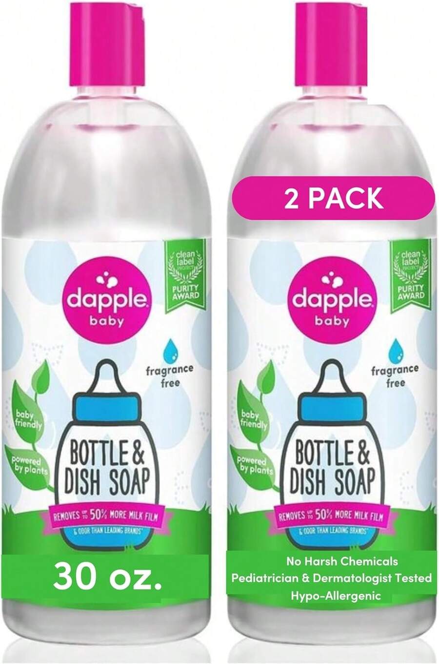 Dapple Baby Bottle Soap, Hypoallergenic Dish Soap For Baby Bottles, Powered By Plants, Travel Size, Fragrance Free, 3 Fl Oz (Pack Of 2) - 30 Fl Oz (Gói 2) - Xem 1