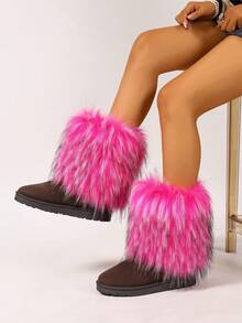 Women Fluffy Boots, Solid Color Cute Y2K Fabric Fluffy Patchwork Girl Boots, Suitable For Festivals, Vacation, Party, Outdoor, Spring/Autumn/Winter