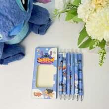 Disney Set de 6 bolígrafos de punta retráctil con diseño de Stitch, color negro, lindos, de gran capacidad, de secado rápido, como regalo escolar, papelería de cumpleaños, útiles escolares, vuelta al cole