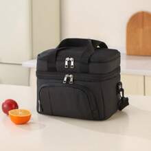 1 pieza Bolsa de almuerzo aislada portátil, 27 x 20 x 22 cm, con asas, diseño de doble capa, adecuada para picnics al aire libre, almacenamiento de alimentos, fiambrera, útiles escolares, vuelta al colegio