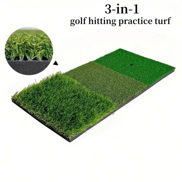 1 Stück 3-in-1 Golf Übungsmatte (realistischer Grasteppich, Sandkanten) - tragbare Innen-/Außen Schlagmatte, rutschfeste EVA Basis, dauerhafte Nylongrassoberfläche, geeignet für Chippen, Schwingen, Garten, Reisen, Heimgebrauch, stabile Trainingsfläche, kompaktes Design, Premium Materialien, perfekt für Amateur Golfer