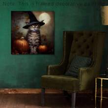 1 件万圣节墙壁艺术、可爱的虎斑猫万圣节艺术印刷品、房间装饰美学、家居装饰、房间海报、帆布墙壁艺术、可选框架、房间装饰用品、客厅装饰。