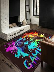 1PC Vibrant Gamer-Themed Area Mat - Colorful Game Controller & "GAME OVER" Design, Non-Slip Polyester, Easy To Clean, Durable For High-Traffic Areas Like Bedrooms, Offices, And Entrances, Gaming Room Decorations Back To School