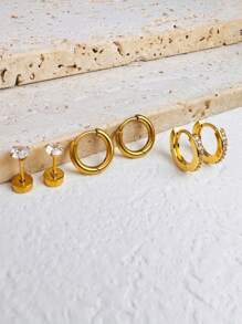3 pares de pendientes de mujer con piedras de CZ brillantes