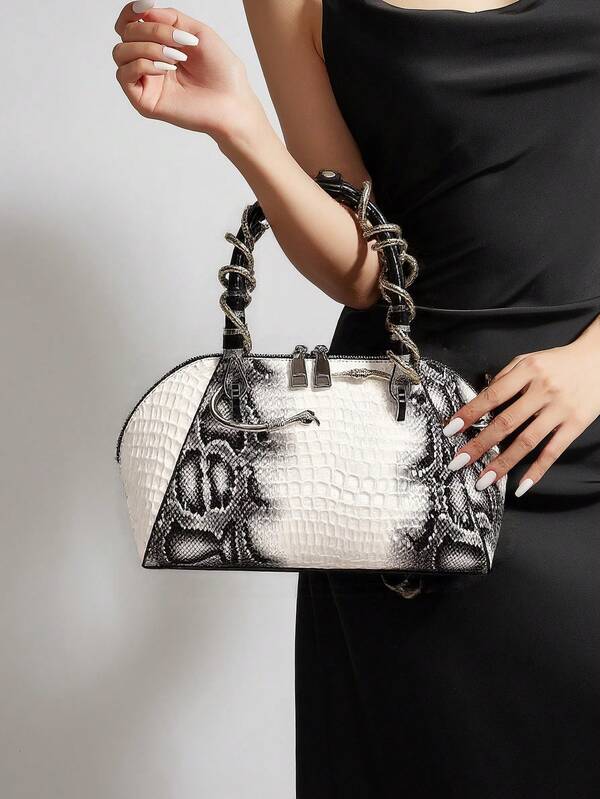 1pc Fashion Stone Pattern Vintage Multi-Purpose Handbag/Crossbody Bag, Snake Skin Design Adds Mystery & Luxury, Y2K Dark Style, Adjustable Shoulder Strap, Suitable For Dates, Shopping, Parties