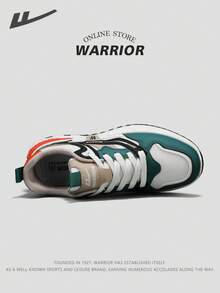 WARRIOR Zapatos deportivos y casuales para hombres de la nueva Serie Guerrero 2025, tenis gruesos, de corte bajo con cordones delanteros, ligeros, color verde, con Top de malla de PU, adecuados para correr al aire libre, trabajo diario y actividades - Beige verde negro - Ver 2