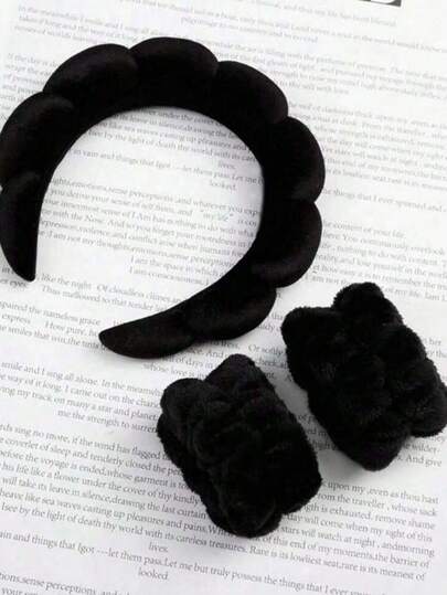 1条天鹅绒发带 + 2条手带，适用于水疗、护肤、化妆和发型设计、美容、发箍、发饰、女士发带、女士头饰