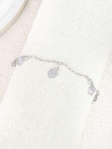 5 件/1 件时尚优雅心形锆石、贝壳、蝴蝶、银手链套装，适合女士日常佩戴、海滩、约会、派对、音乐节、礼物 - 銀色 - 查看 16