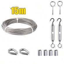 25米/套不锈钢钢丝绳，PVC涂层，直径2.0毫米，耐用304级，适用于存储、整理、晾衣绳