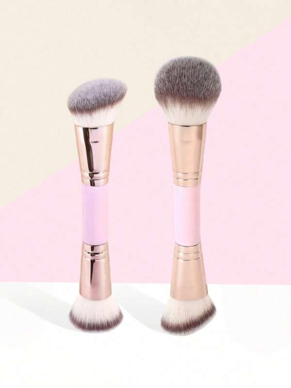 2pcs Twin Head Makeup Brush Set With Blush Brush Foundation Brush Finishing Brush Loose Powder Brush Makeup Tools For Traveling