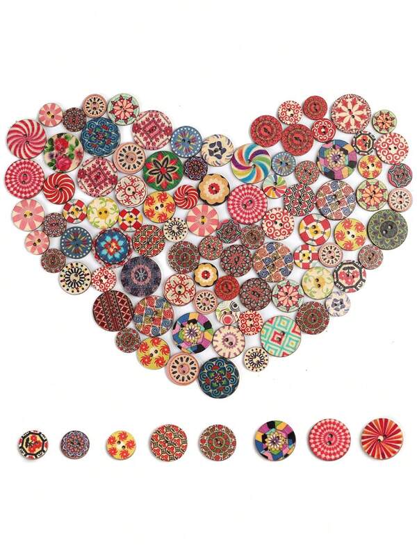 100pcs Assorted Sizes & Colors Vintage Style Painted Round Decorative Buttons For DIY