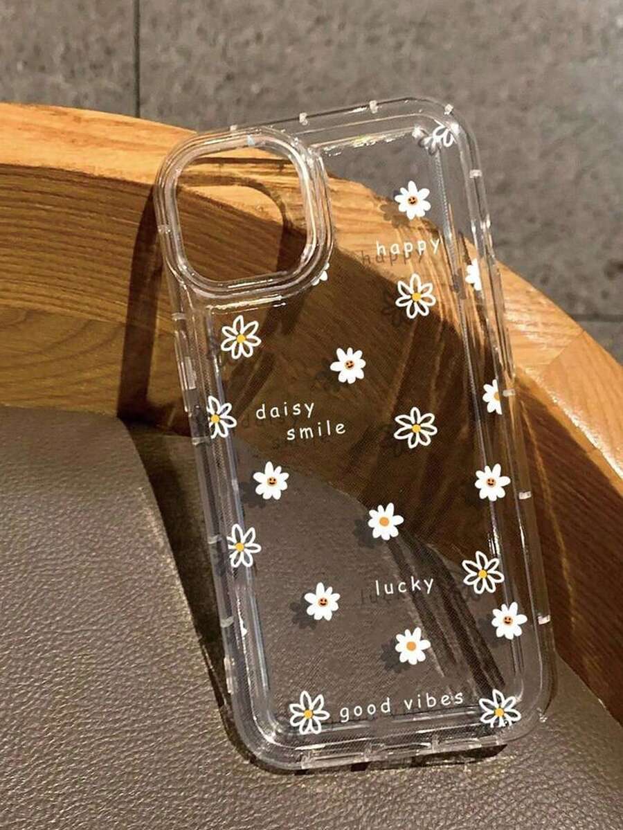 1 Stück Blumen Design Handyhülle mit englischem Text und transparenter stoßfester TPU Ausführung kompatibel mit Apple & Series - Verschiedenfarbig - Übersicht 1