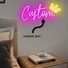 Customizable LED Neon Sign With Yellow Crown Pattern - Adjustable Brightness USB-Powered Wall Decor For Bedroom, Room & Weddings - Durable Plastic Wall-Mounted Light, Neon Signs For Wall Decor