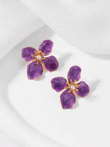 Fashionable Zinc Alloy Flower Stud Earrings, Suitable For Women's Daily Wear - Purple - View 3