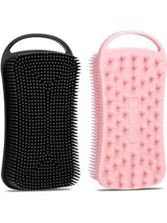 1 st silikon exfolierande kroppsskrubb, 2-i-1 silikon kroppsschampoborste, mjuk silikonloofah för känslig hud, duschmassage i silikon för hår och hårbotten, lätt att rengöra, löddrar väl