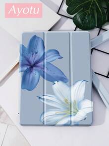 Ayotu 蓝白芙蓉花图案 iPad 保护套，兼容 10.2 英寸 iPad（第九/八代，2021/2020 款）、10.5 英寸 Galaxy Tab A8（2022 款）和 Kindle（第十一代，2024 年发布，6 英寸），带笔槽，支持自动休眠/唤醒功能，时尚保护套 - 彩色 - 查看 6