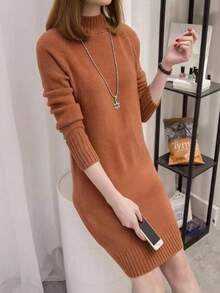 Women Sweater Dresses - Orange - View 3